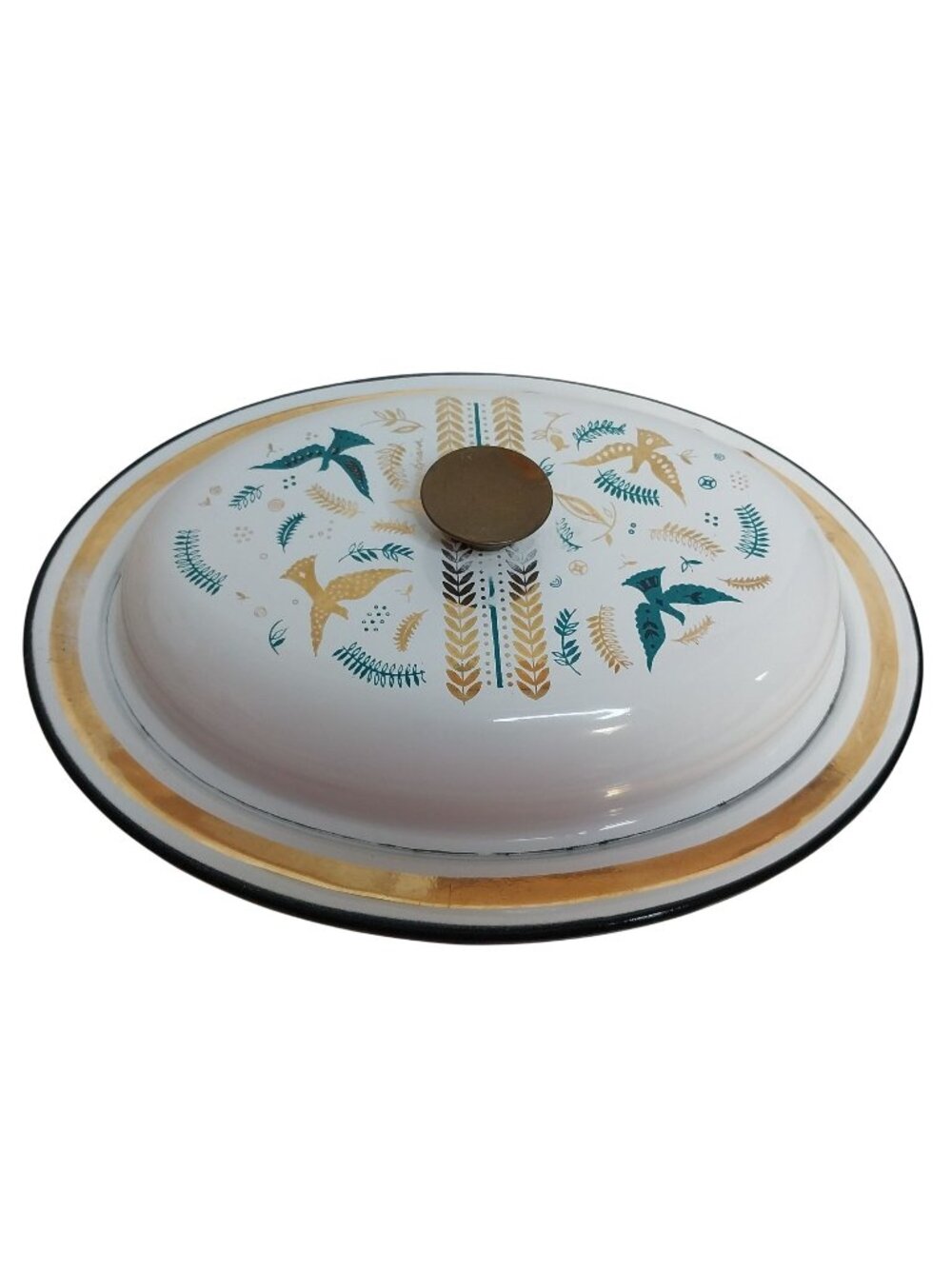 Georges Briard Birds of Paradise Covered Enamelware Oval Serving Dish Gold Trim